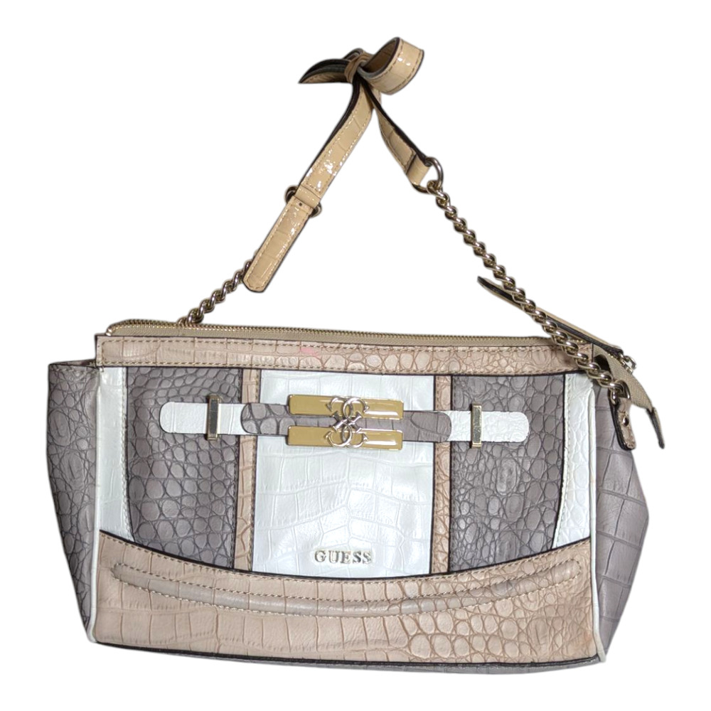 Guess-Grey White Tan Colorblock Faux Croc Print-14 x 8 x 2 - Chain/Leather Strap